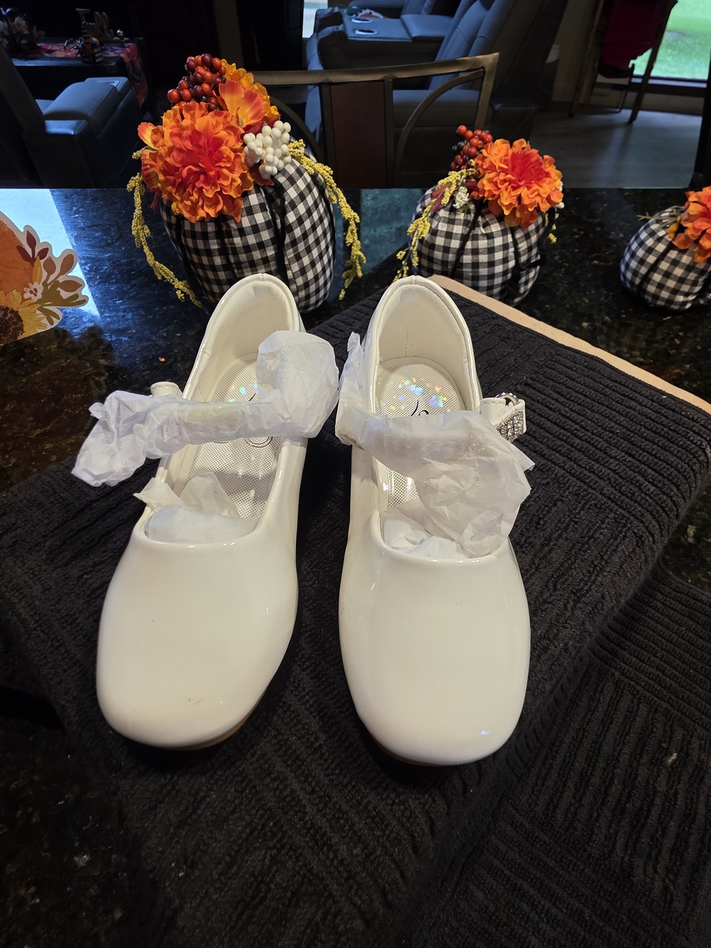 Girls White Patent Mary Jane Dress Shoes with Ankle Strap